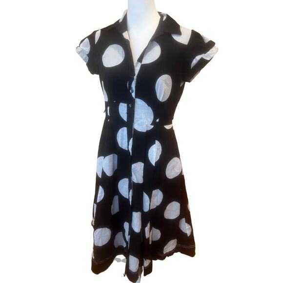 ROBBIE BEE PINUP MIDI BUTTON UP  POLKA DOT DRESS WOMENS SIZE 8 - Picture 1 of 7